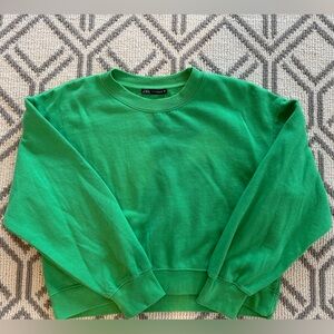 Zara Bright Green Cropped Crew Top and Jogger Set